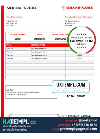 generate # red health medical universal multipurpose invoice in Word ...