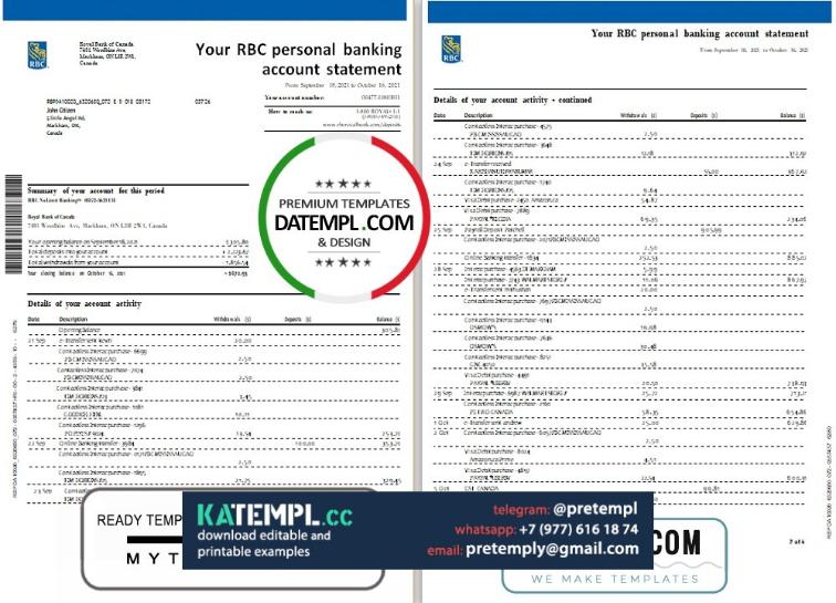 generate Canada Royal Bank of Canada (RBC) bank statement in Word and ...