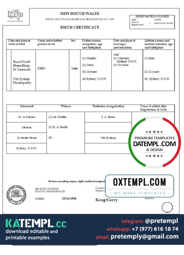 NSW BIRTH CERTIFICATE PDF visual data 5