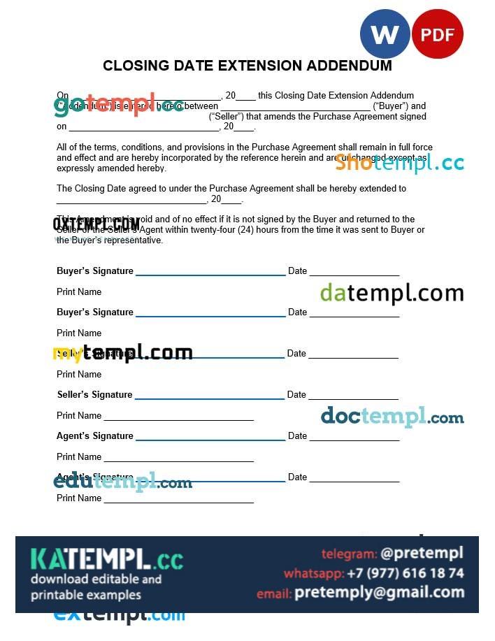 Closing Date Module generate closing date extension addendum in Word and PDF format