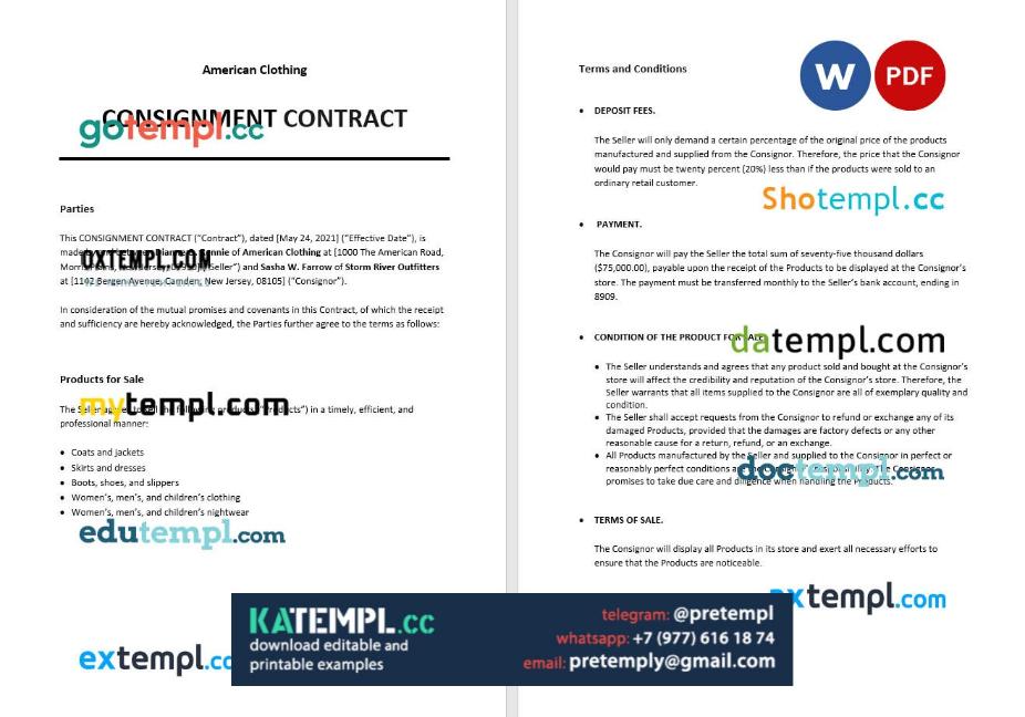 Consignment Email generate consignment contract , Word and PDF format