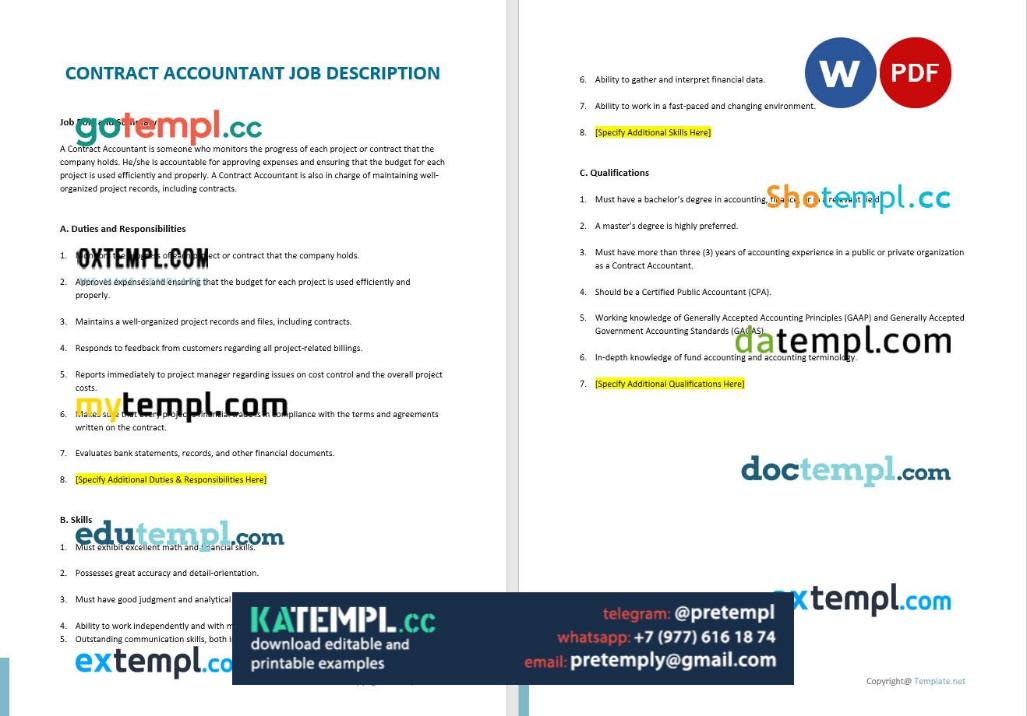 generate contract accountant job description , Word and PDF format