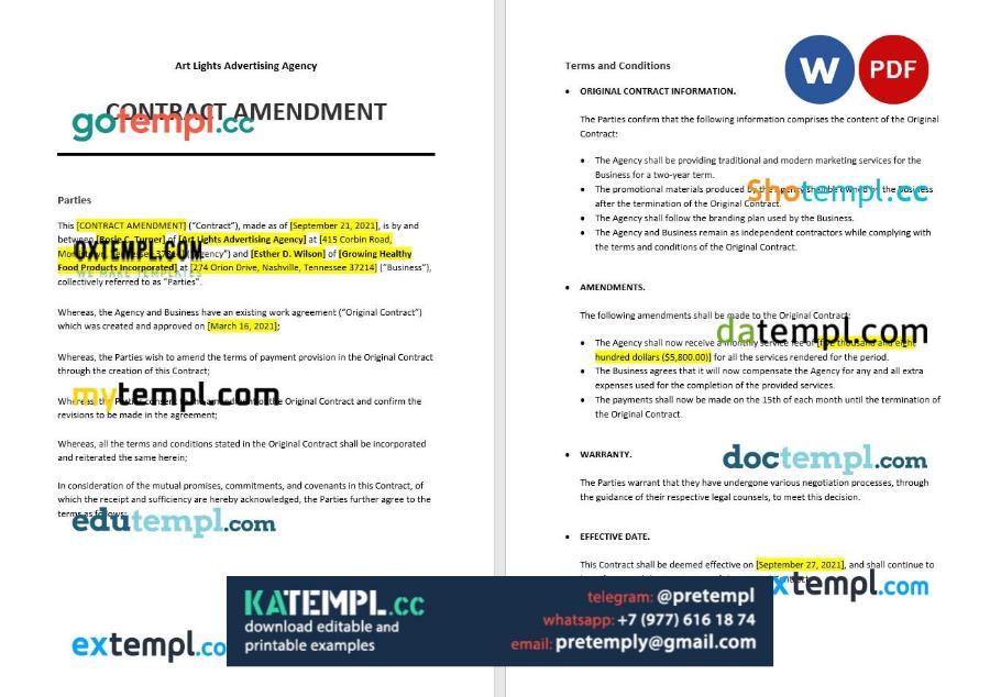 generate contract amendment in Word and PDF format
