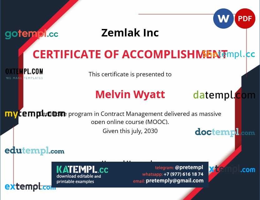 generate contract management certificate , Word and PDF format