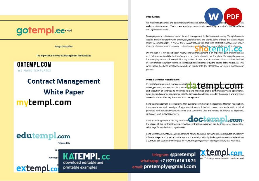 generate contract management white paper , Word and PDF format
