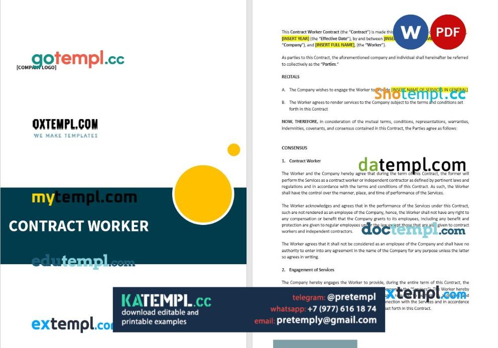 generate contract worker contract , Word and PDF format