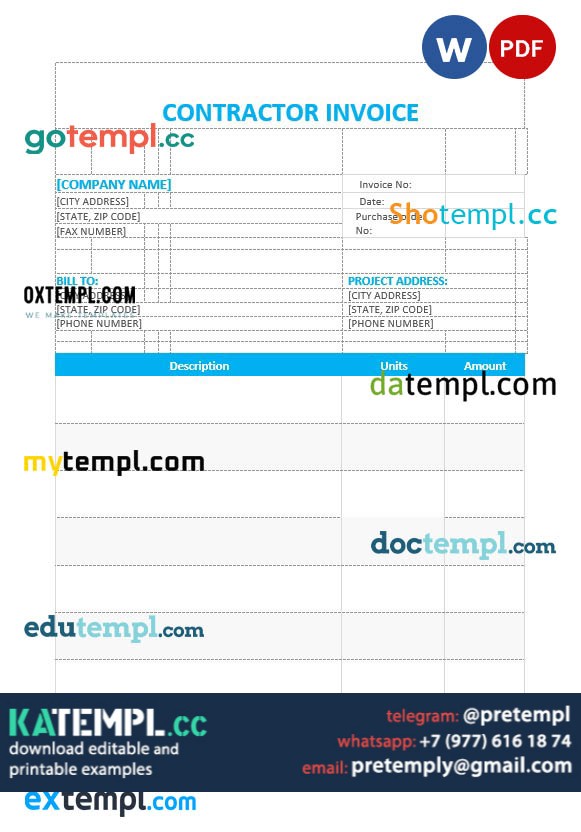 generate Contractor invoice in word and pdf format