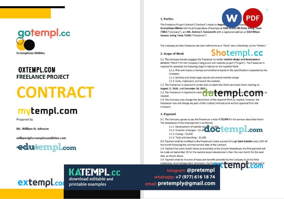 generate freelance project contract , Word and PDF format