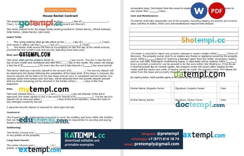 Populated Rent Contract Sample generate house rental contract , Word and PDF format