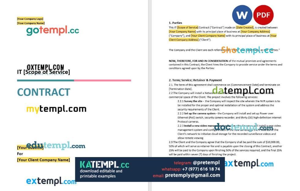 generate IT project contract , Word and PDF format