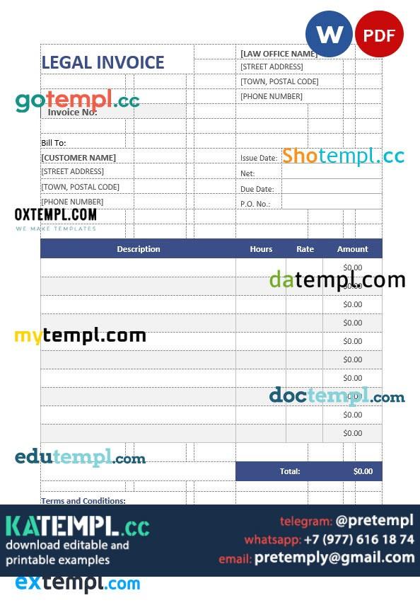 generate Legal invoice in word and pdf format