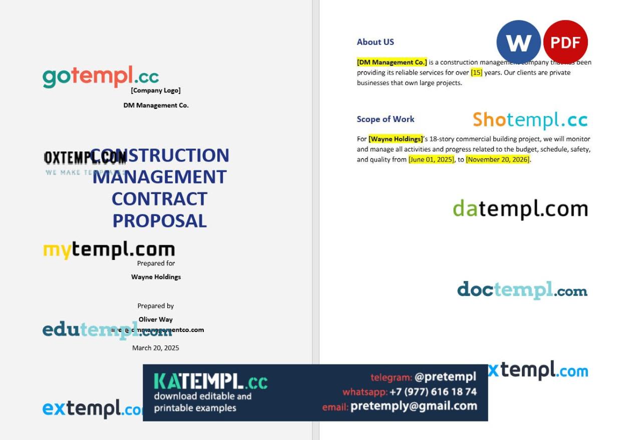 generate management contract proposal , Word and PDF format