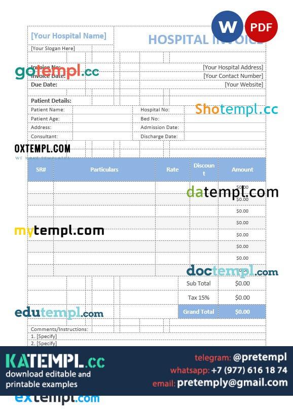 generate Medical invoice in word and pdf format