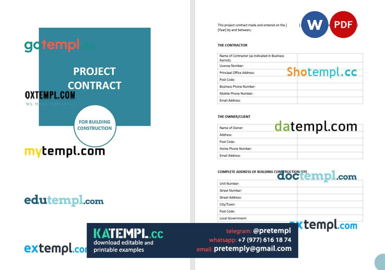 generate project contract , Word and PDF format