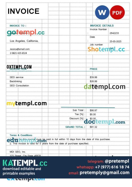 Semrush Invoice Sample generate SEO Invoice in word and pdf format