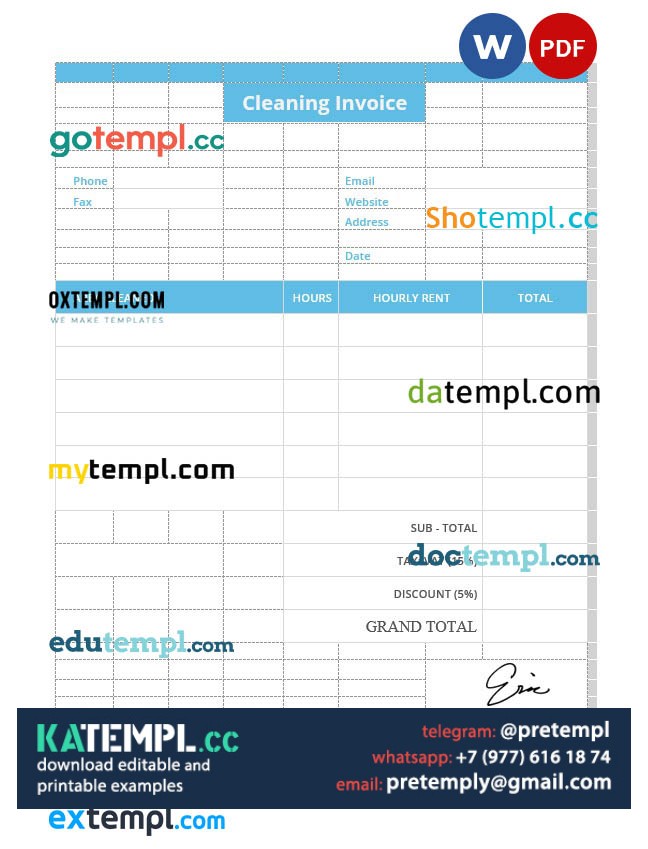 Sanitized Invoice Example.pdf generate Sample Cleaning Invoice in word and pdf format