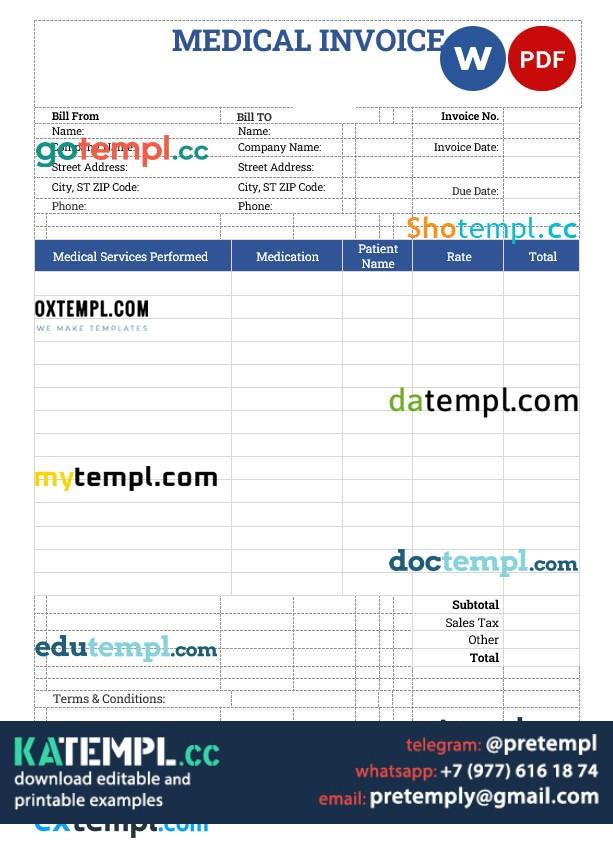 generate Sample Medical Invoice in word and pdf format