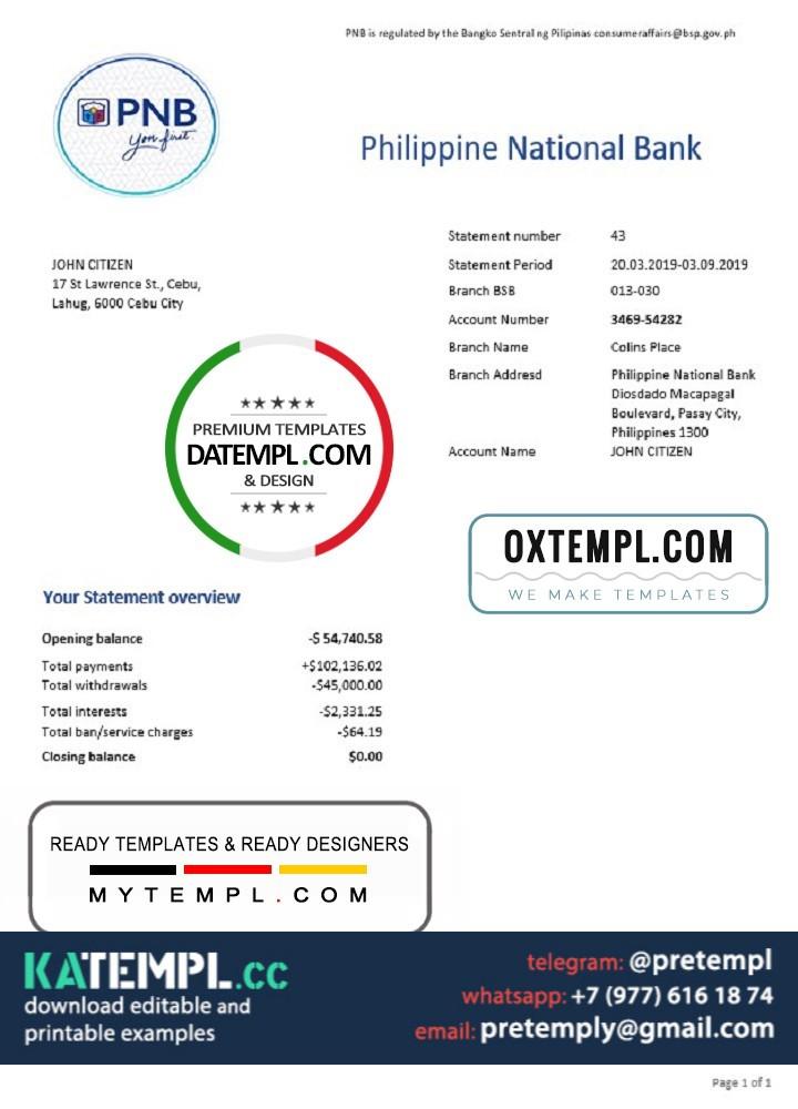 Pbn Statement.pdf generate Philippines National Bank (PNB) proof of address bank ...