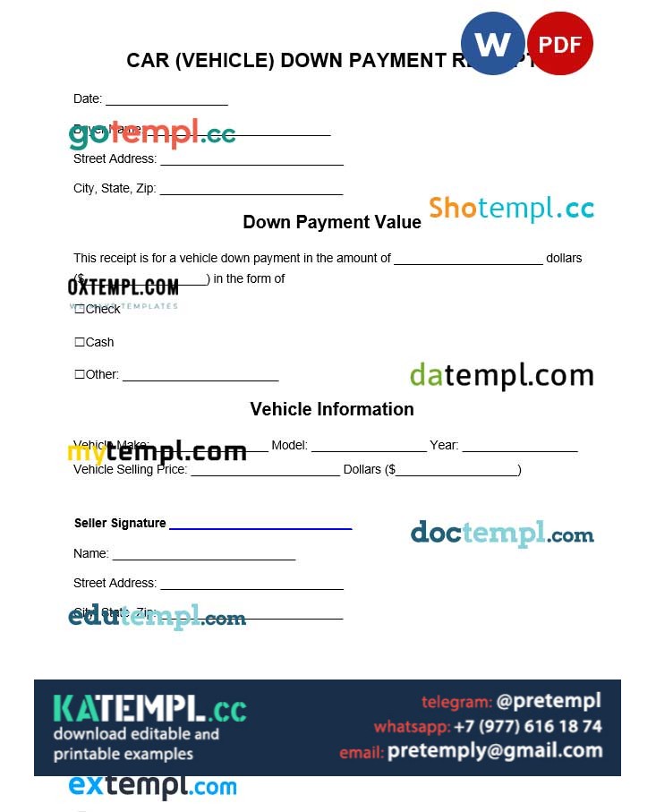 Generate Vehicle Down Payment Receipt Word And Pdf Format