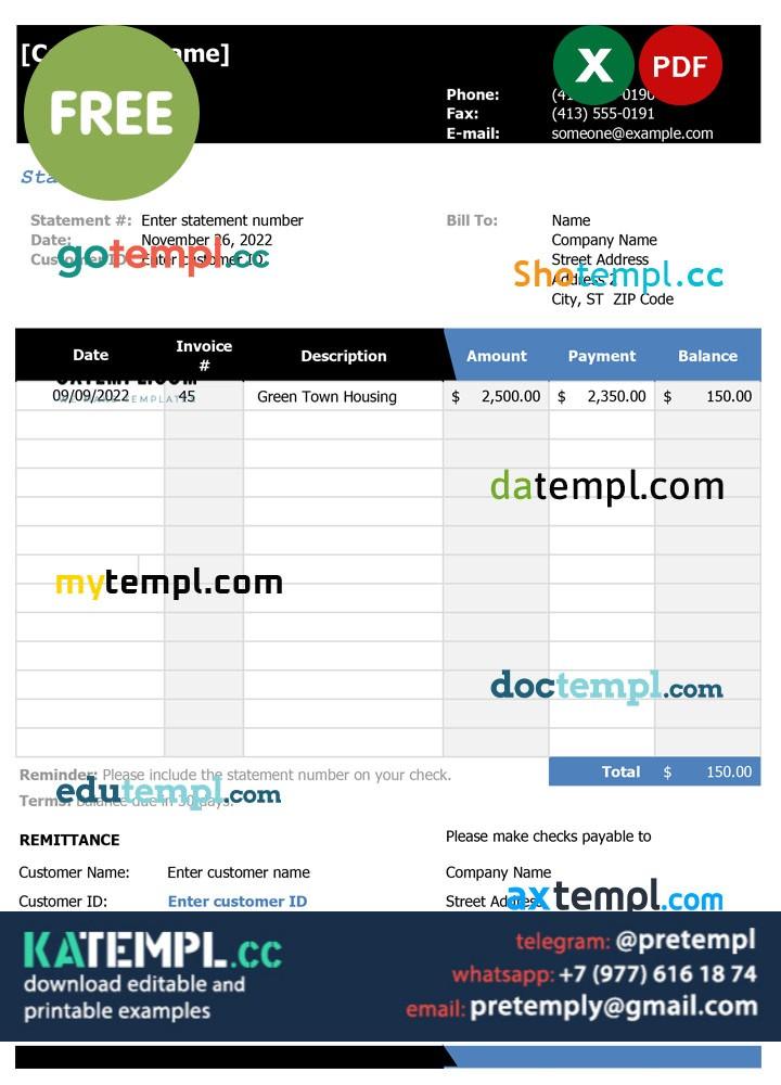generate bank statement example , Excel and PDF format