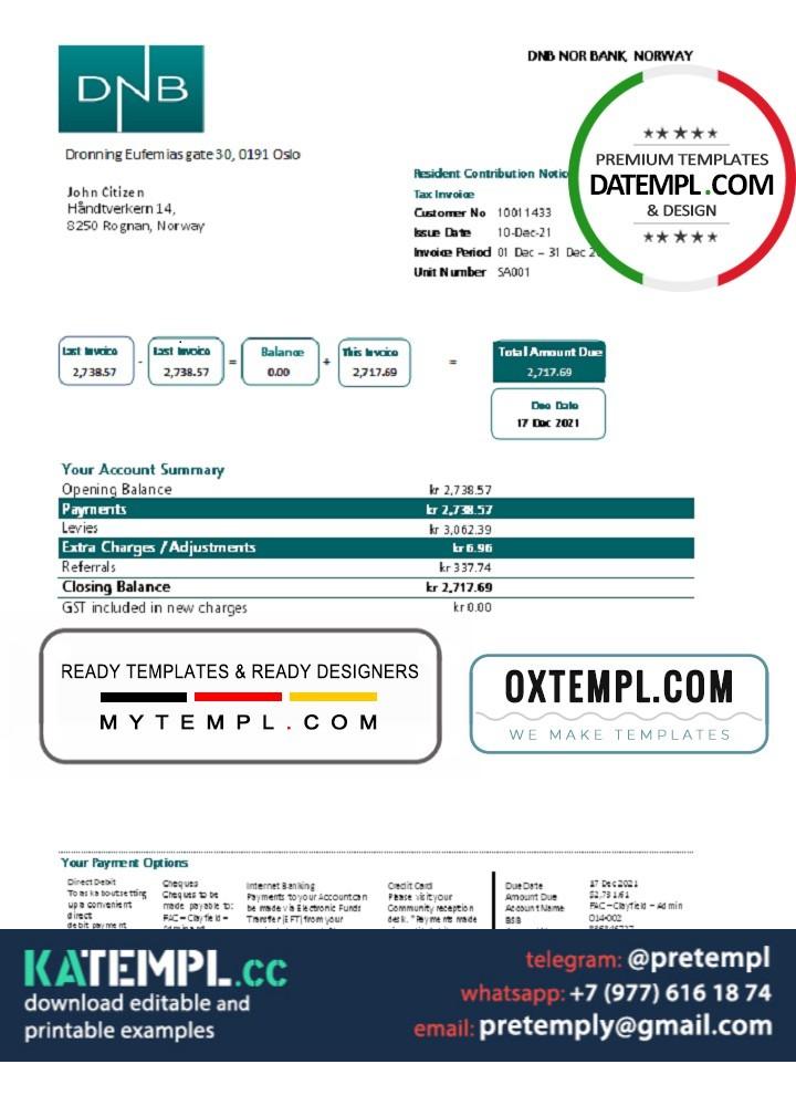 generate Norway DNB bank proof of addresstatement in .xls and .pdf file ...