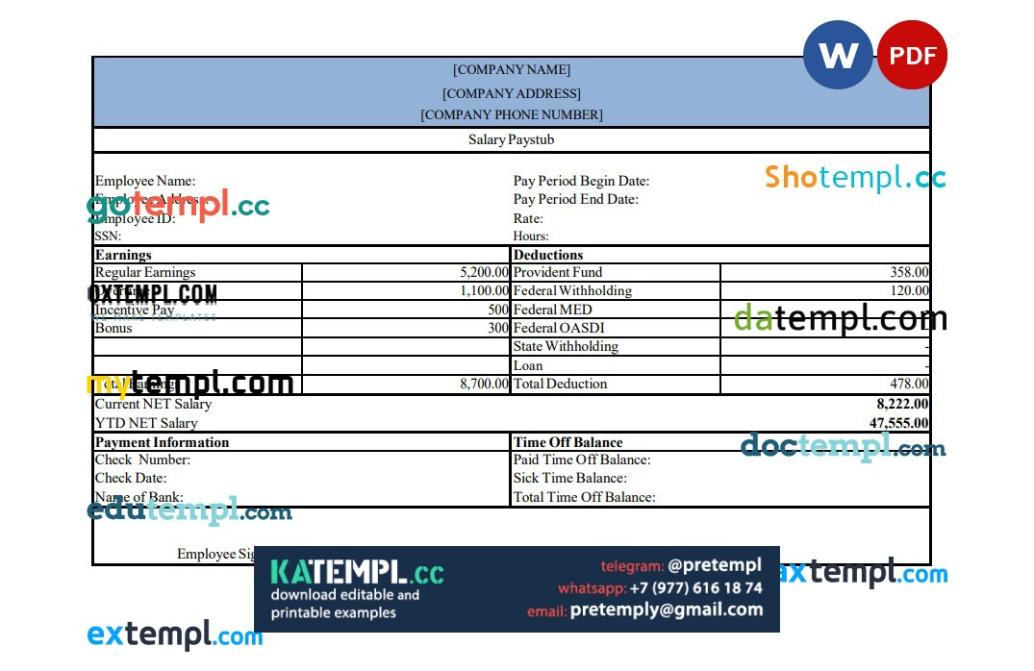 generate Salary paytub in Word and PDF , version 2