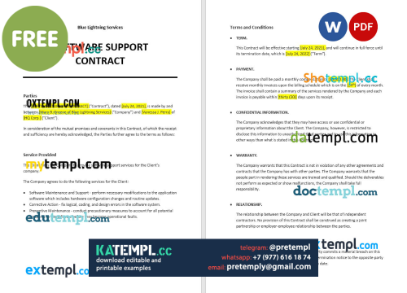 generate softwareupport contract , Word and PDF format