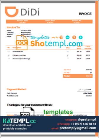 generate USA Didi Chuxing invoice in Word and PDF format, fully editable