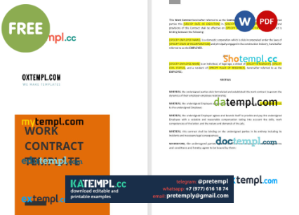 generate work contract , Word and PDF format